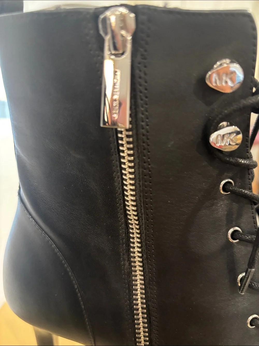 Michael Kors Black Lace-Up Stiletto Ankle Boots with Side Zip